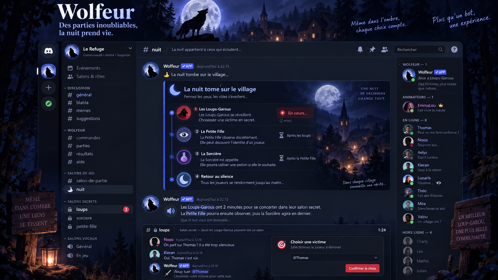 Déroulement de la phase de nuit dans Wolfeur