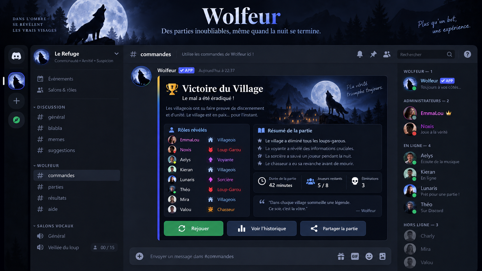 Victoire du village et résumé de partie dans Wolfeur
